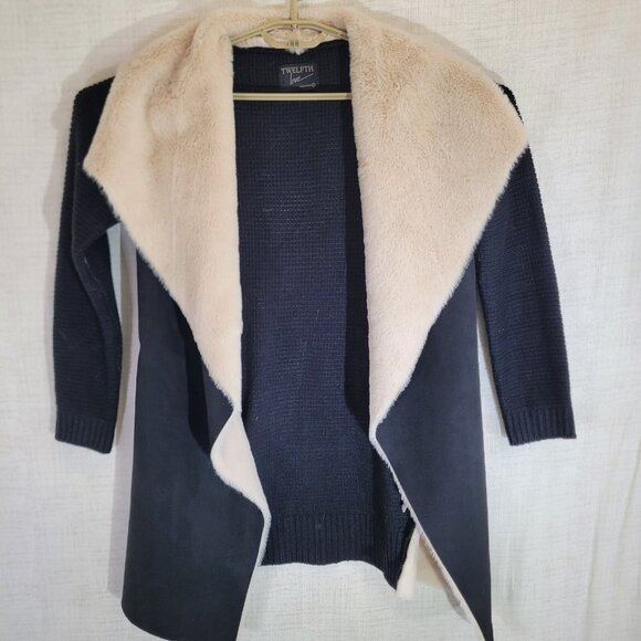 Twelfth Love Sweaters - Twelfth Love Open Cardigan Womens Large Black Faux Fur Sweater Jacket